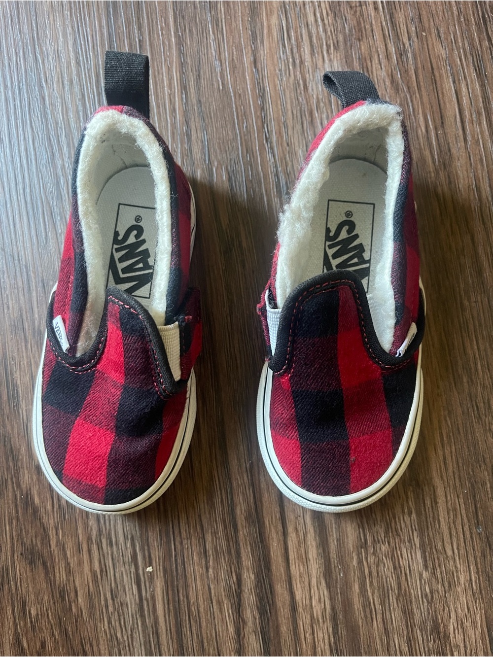 Vans Kids Slip-On Sneakers in Red and Black Plaid
